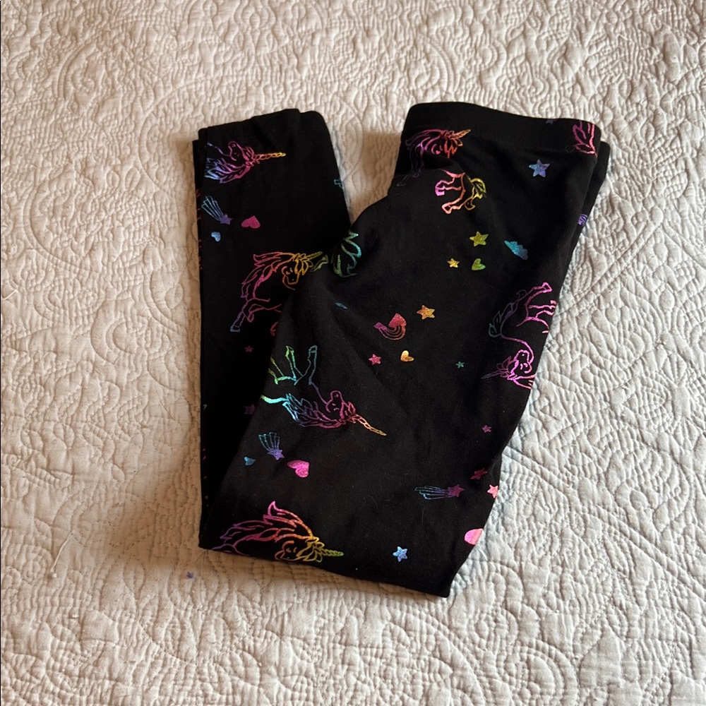 Wonder Nation Black Leggings with Rainbow Unicorns
